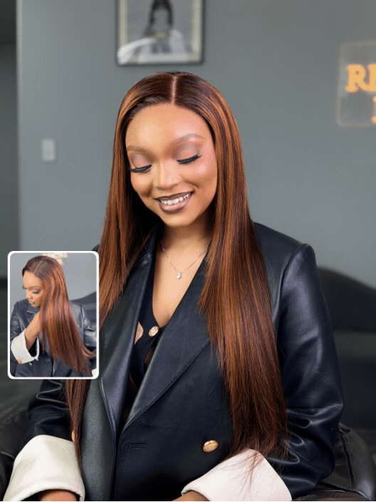 24 Inch Brown Highlight Glueless Straight Human Hair Wig
